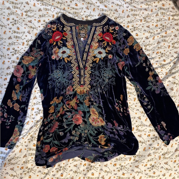 Johnny Was Multicolor Embroidered Velvet Blouse - Picture 3 of 3